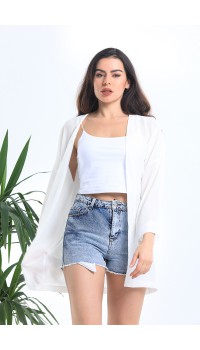 Beyaz Keten Ceket Kimono