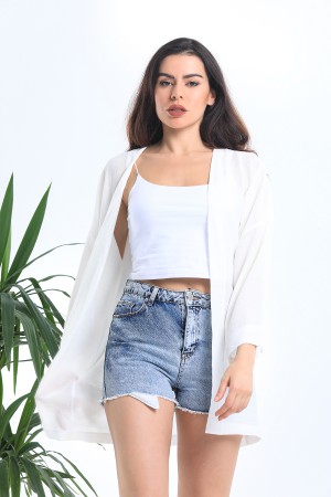 Beyaz Keten Ceket Kimono