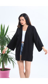 Siyah Keten Ceket Kimono