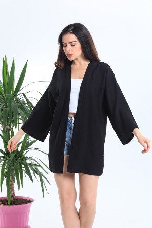 Siyah Keten Ceket Kimono